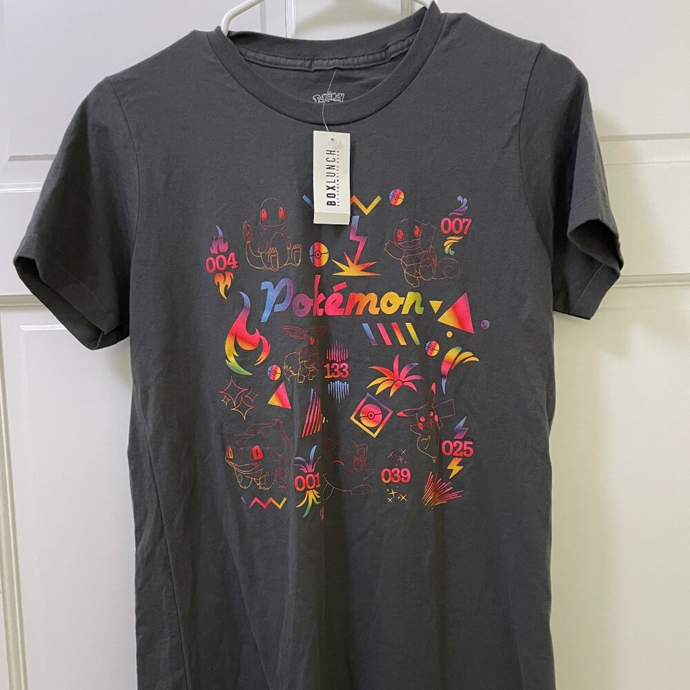 Box Lunch Women's Medium Pokemon Foil Icon Tee Shirt Charcoal Gray